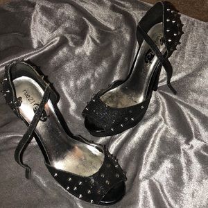 Black glitter studded heels